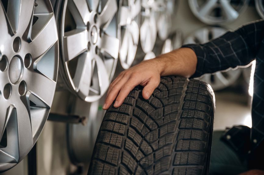 part worn tyres being inspected for tread condition
